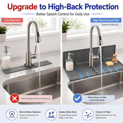 Silicone Sink Splash Guard Behind Faucet, Faucet Mat Backsplash Guard Black