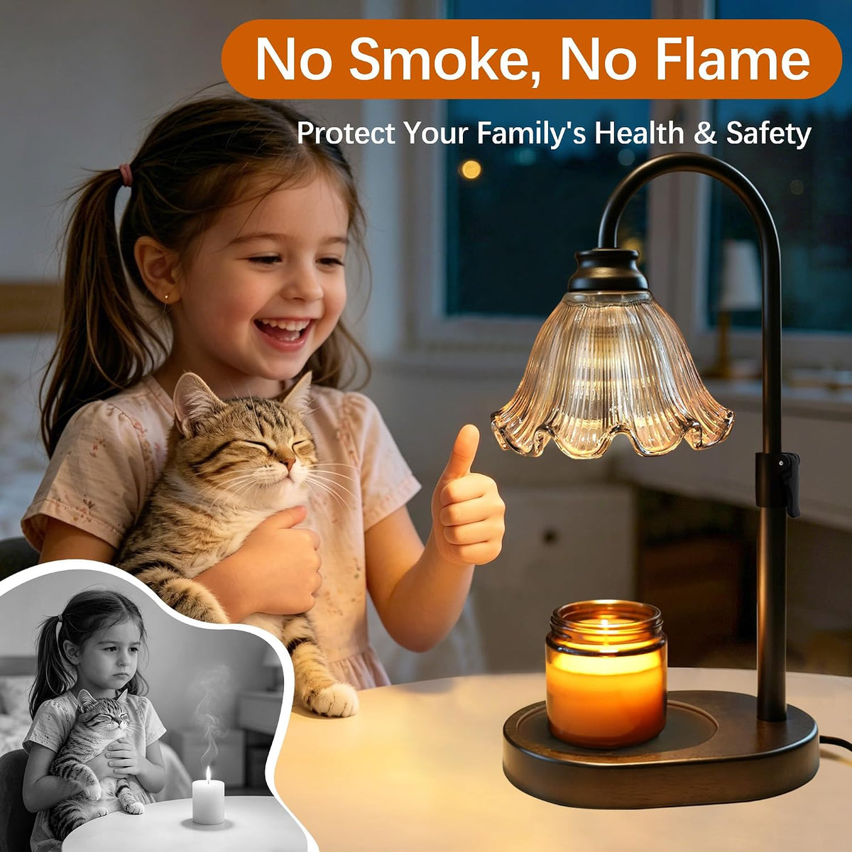 Candle Warmer Lamp with Timer and Dimmer, Adjustable Height Design