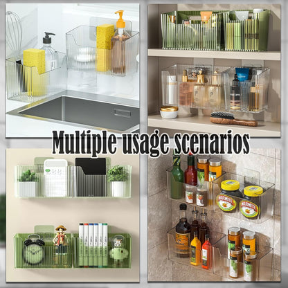 Lae Nuvole 2Pcs Storage Organizer Bins, Wall Shower Toothbrush Caddy, Clear | with Dividers & 4 Adhesive Pads, No Drill, Renter Friendly, BPA-Free PET, Fits Bathroom, Apartment, RVs, Cabinet/Pantry Door