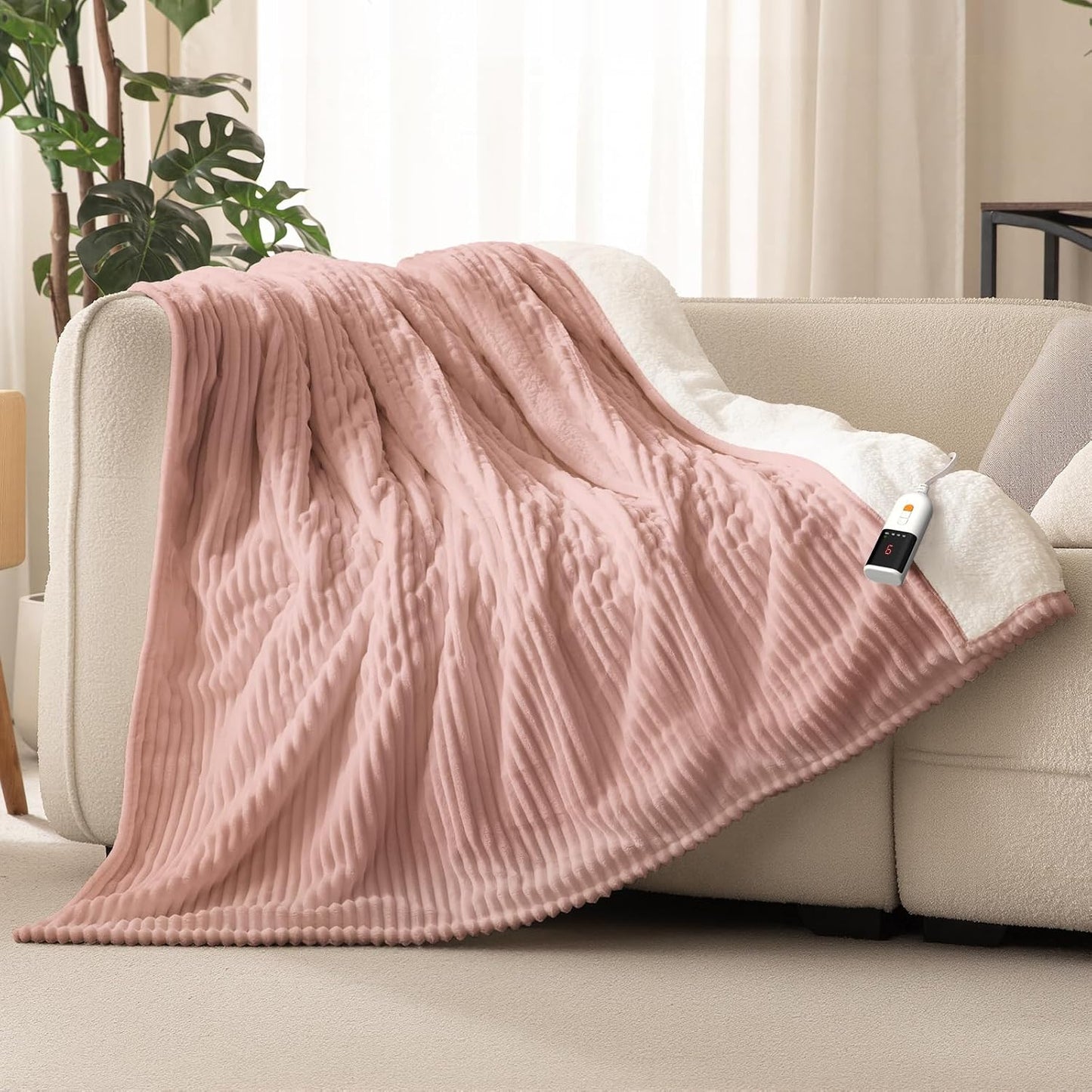 Heated Throw Blanket, 5 Heat Levels, 3 Hours Auto-Off, White | ETL & FCC certified, 50" × 60", OEKO-TEX fabric, machine washable, 100W low energy