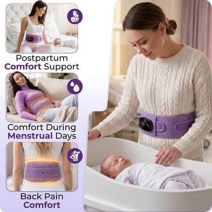 Cordless Wearable Heating Pad with Massager for Back Pain Relief, Wireless Rechargeable Portable Heat Belt for Period Cramps, Postpartum Recovery and Lower Back Comfort