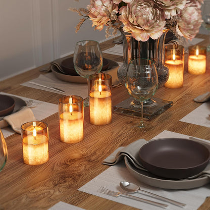 Battery Operated Flameless Candles with Remote & Timer, Gold Glass 3Pack