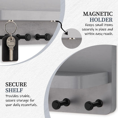 Nekon Key Holder for Wall with Shelf, Pine Wooden Key Hanger, Black | Small Wall Mounted Key Holder with 4 Hooks, Farmhouse Wall Organizer for Home Entryway & Apartment