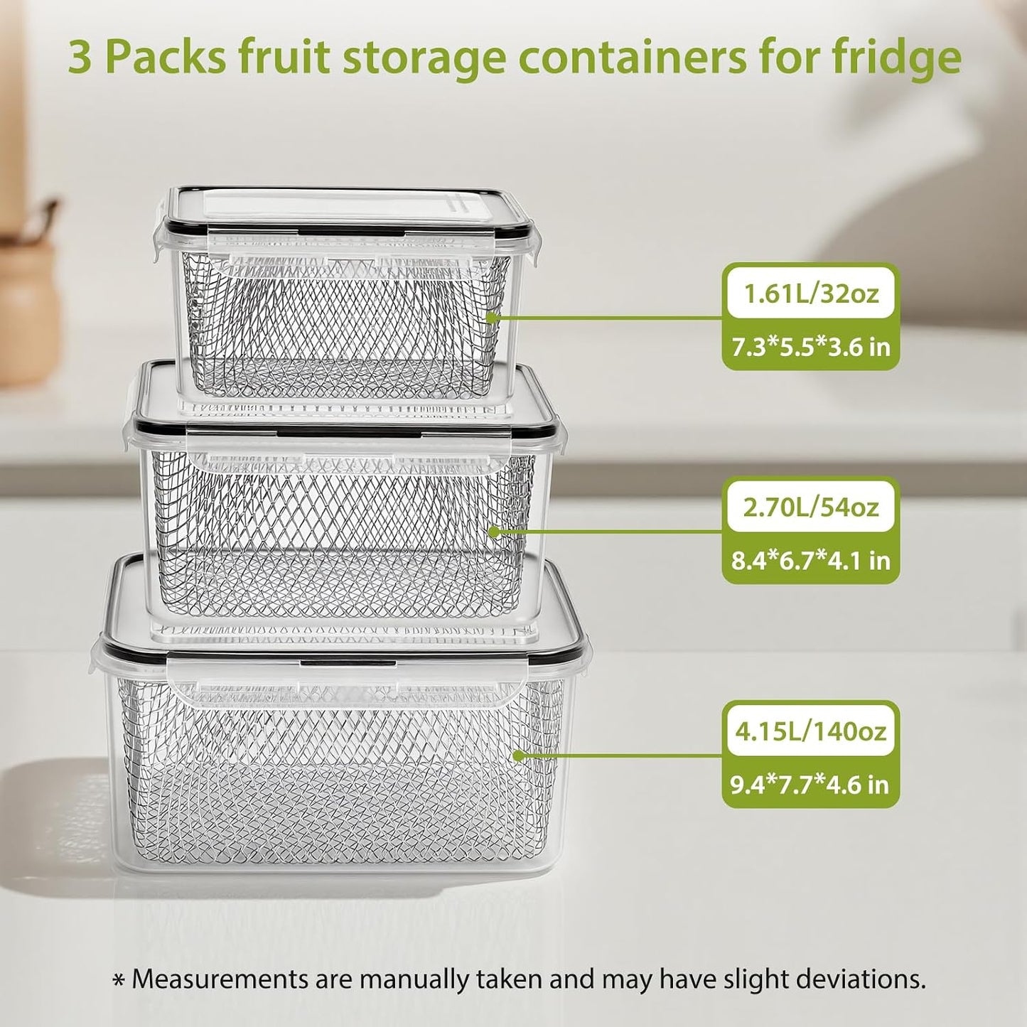5 PCS Large Fruit storage Containers for Fridge ,Food Storage Containers | with Removable Colander Leakproof Dishwasher & Microwave safe Produce Containers Keep Fruits Vegetables Berry Fresh longer