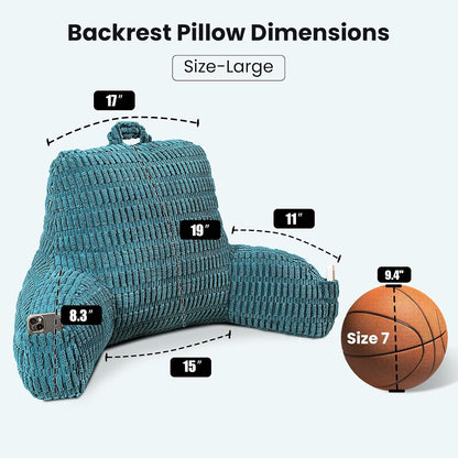 Reading Pillow with Arms for Sitting in Bed,Backrest,White Flannel,M | 17" Backrest Supports Back for College Students,Elbows & Forearms for Dorm Reading,Gaming,Watching TV