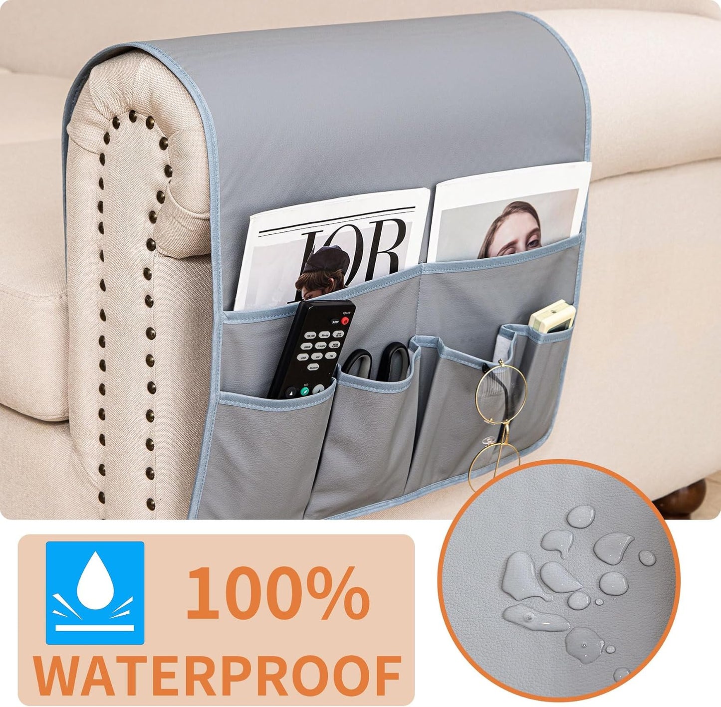 HAOMAIJIA Sofa Armrest Organizer, Remote Control Holder for Recliner Couch | Anti Slip Arm Chair Bedside Caddy Storage Organizer With 6 Pockets For Cell Phone Tv Remote Control Magazines (brown)