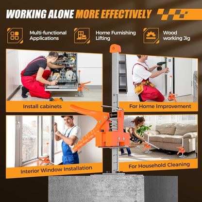 Labor Saving Arm, 2 Pack Furniture Jack Lifter Tool, Black&Yellow | Drywall Lift for Bed Wall Tile Locator & Door Panel; Multi-Function Height Adjustment, Lift Range up to 6.7lbs.