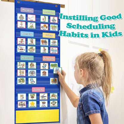 Torlam Visual Schedule for Kid Chore Chart Pocket Charts, Toddler Morning Bedtime Routine Chart Responsibility Daily Schedule Board, Autism Learning Materials PECS ASD ADHD Tools for Home, 105 Cards