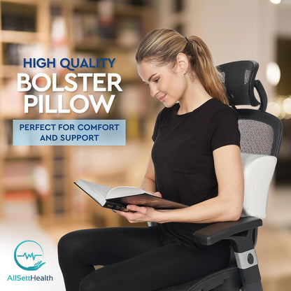 AllSett Health Large Half Moon Bolster Pillow for Legs, Knees, Lower Back and Head, Lumbar Support Pillow for Bed, Sleeping | Semi Roll for Ankle and Foot Comfort - Machine Washable Cover, White