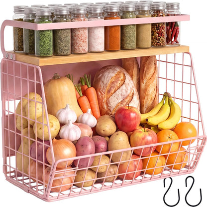 Ofiray-home Magnetic Shelf for Fridge with Wood Lid, Fruit Potato and Onion Storage Bins, Pantry Organizers & Storage, Large Container Magnetic Spice Rack for Refrigerator, Kitchen Counter, Cabinet