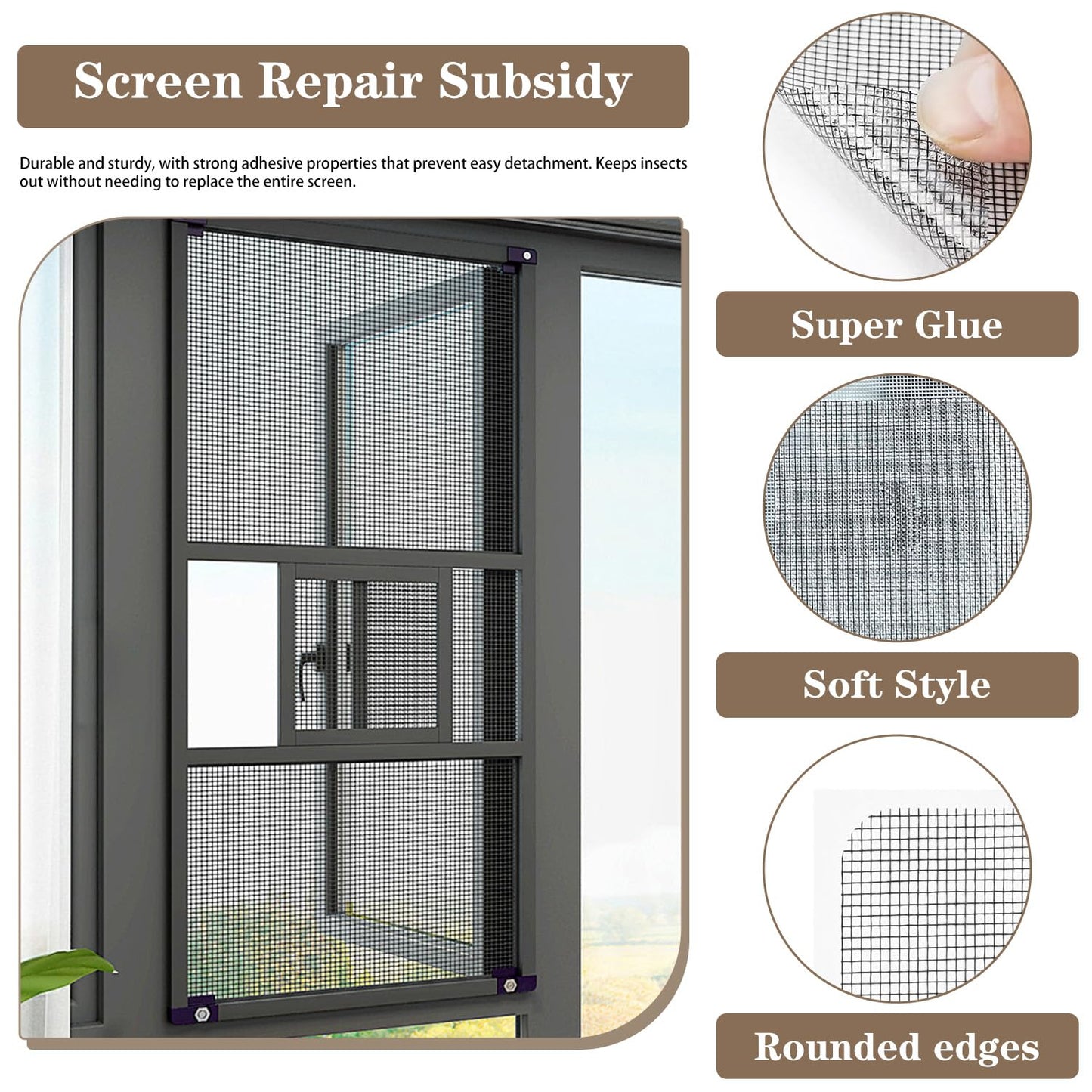 16 Sheets Window Screen Patches Repair Kit Black 4 Sizes Window Screen Repair Kit for Mesh Screen Door High-Strength Adhesive Fiberglass Quick Screen Repair Tape (Black 16Pcs)