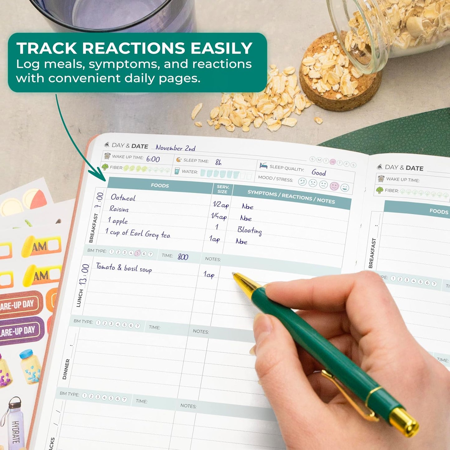 Clever Fox Food Sensitivity Journal & Symptom Diary, 8.5x11 Purple | Simple tracker log book for adults & kids, Intolerance, allergy, elimination diet, diabetic, IBS, low fodmap, food & poop