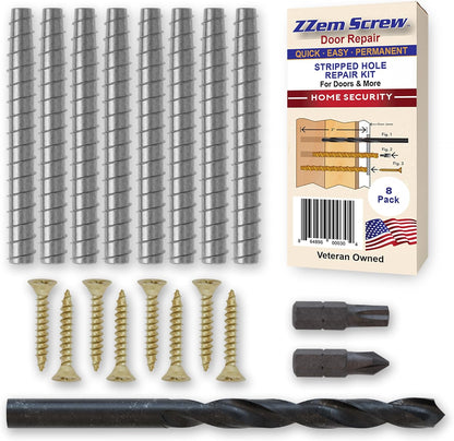 4-Pack #9 x 3 Permanent Stripped Door Hinge Screw Hole Repair Kit | Reinforces hinges, strike plates and door jambs. Installs in minutes. Made in USA