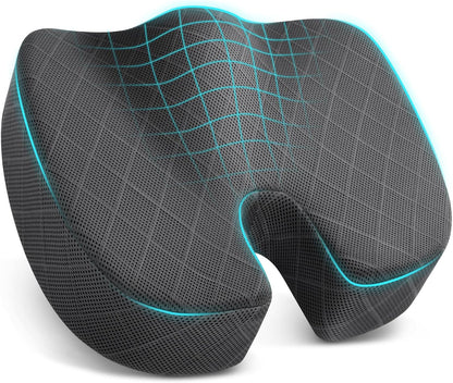 TushGuard Office/ Car Seat Cushion, Non-Slip Sciatica & Back Coccyx Tailbone Pain Relief Chair Pad, Memory Foam Butt Pillow for Computer Desk, Wheelchair, Driving (Black)