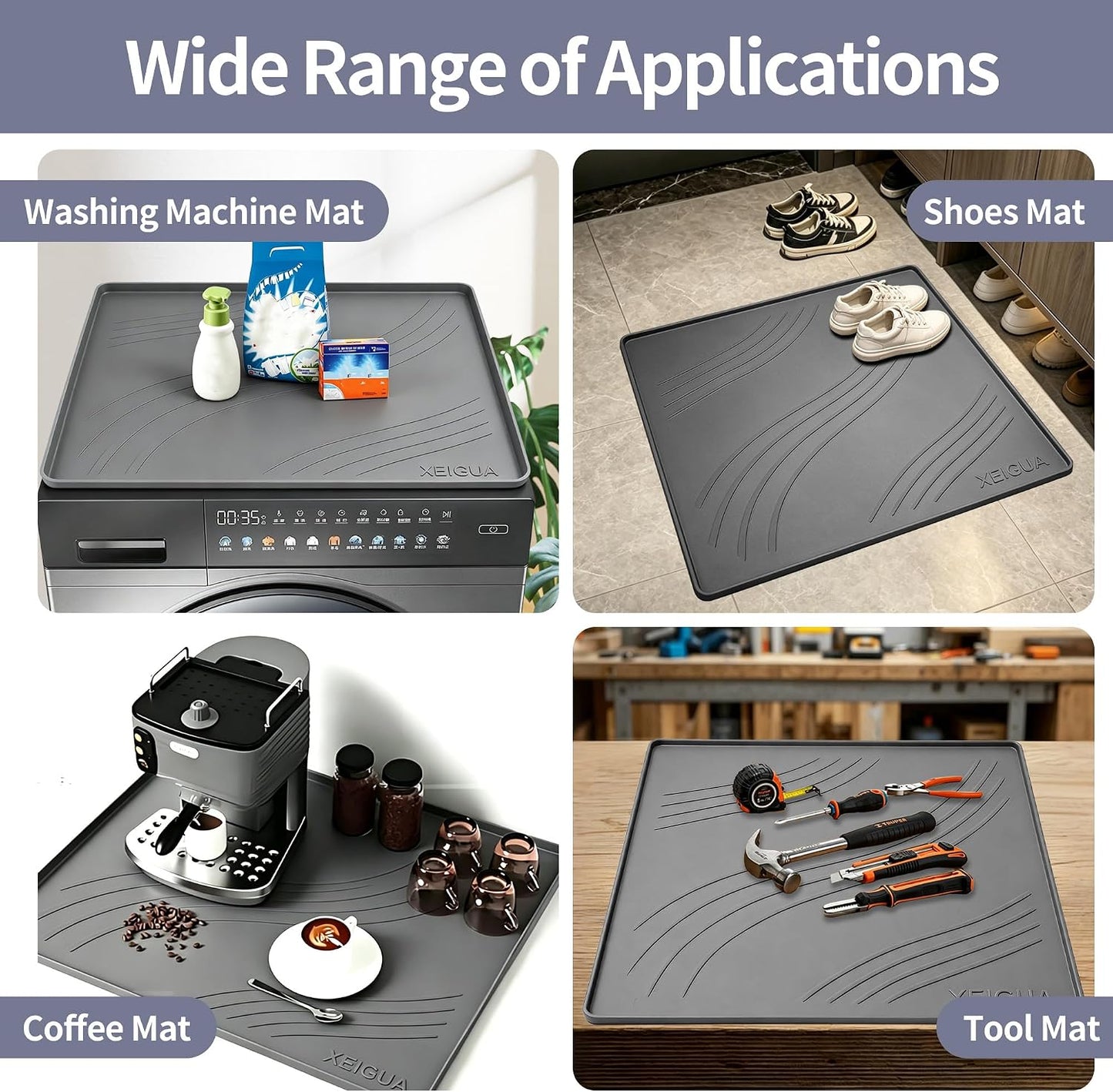Washing Machine Pan, Drain Pan, Large 33×30/4 LBS Silicone Drain Pan, Waterproof Non-Slip Drip Tray with Raised Edge, Anti-Vibration Floor Leak Protector for Washer, Dryer and Laundry Room