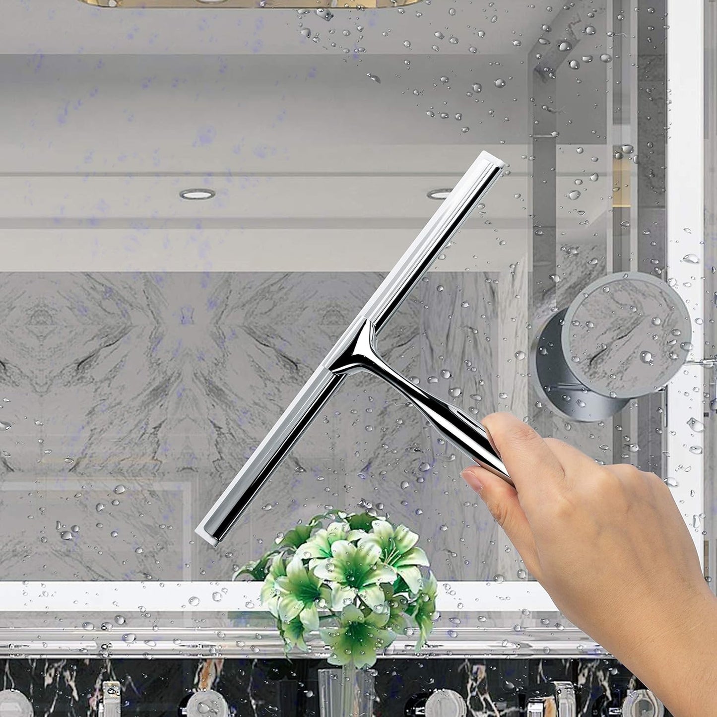 Shower Squeegee for Glass Doors, Squeegee for Shower Glass Door, Window and Car Glass, Mirrors - All-Purpose Stainless Steel Squeegee, 10 Inches and Black
