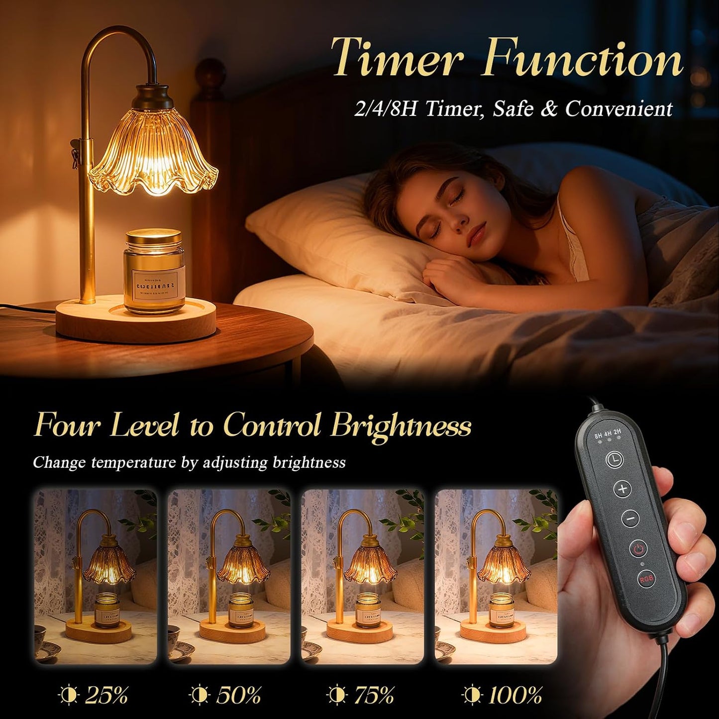 Flower Candle Warmer Lamp,Adjustable Timer & Dimmer(Green) | Adjustable height fits jars. Timer & dimmer safe melt. 2 bulbs & heat-proof base. Perfect for bedroom, office, or gifting.