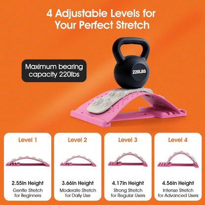 Premium Back Stretcher for Lower Back Pain Relief – 4-Level Adjustable Lumbar Support Board with Soft EVA Massage Strip – Durable & Portable Back Cracker to Release Tension and Reset Your Day (Black)