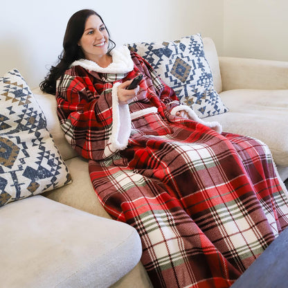 Catalonia Sherpa Wearable Blanket with Sleeves and Pocket for Adults