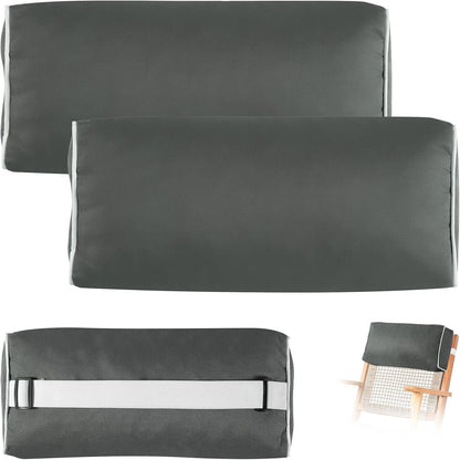 2 Pack Outdoor Chaise Lounge Head Pillow, Patio Pool Chair Pillows Water Resistant Headrest Pillow Lumbar Pillows with Insert and Adjustable Elastic Strap for Recliner Beach Chair, Dark Gray