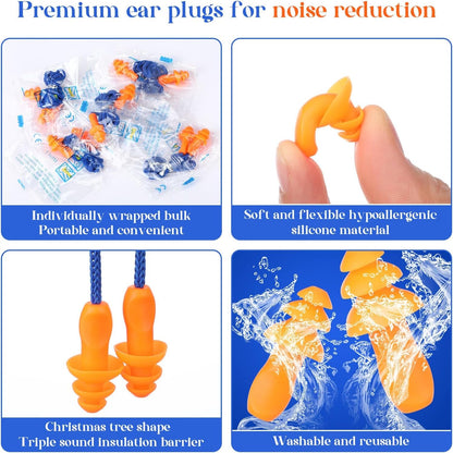 Relaxweex 500 Pairs Corded Ear Plugs Bulk 25dB NRR Reusable Silicone Ear Plug with String Individually Wrapped Earplugs for Sleeping Noise Reduction Hearing Protection Shooting Work (Blue Yellow)