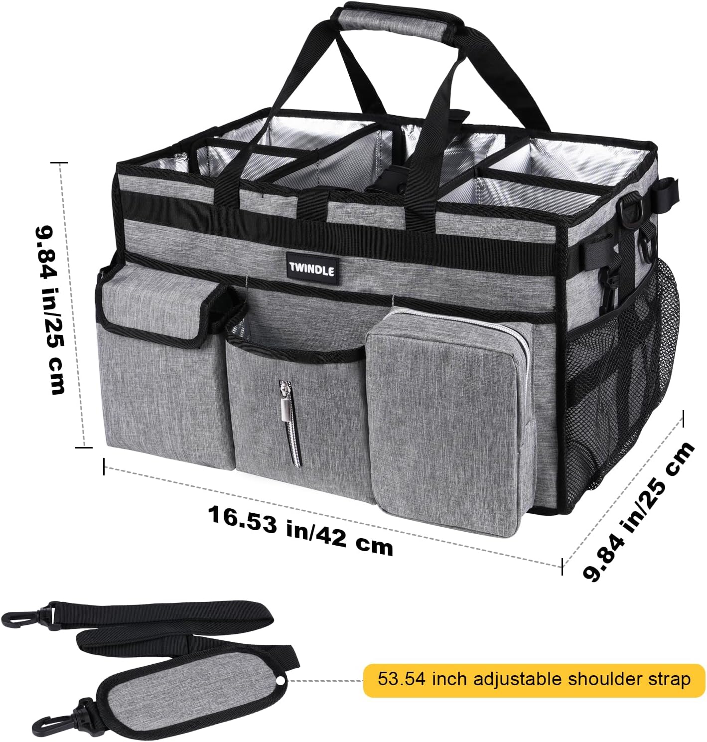 Extra Large Cleaning Caddy Bag with Built-In Support Board, Cleaning Tote Organizer with Removable Divider, Supply Carryall with Adjustable Shoulder Strap and Waist Belt for Cleaners & Housekeeper