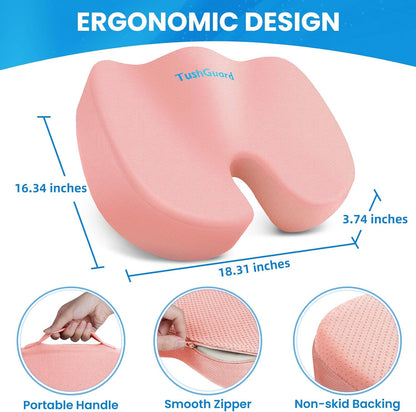 TushGuard Seat Cushion for Office Chair, Memory Foam Chair Cushion, Black | Office Chair Cushion for Car, Airplane - Chair Pad, Butt Pillow for Long Sitting Sciatica, Hip, Coccyx,Tailbone Pain Relief