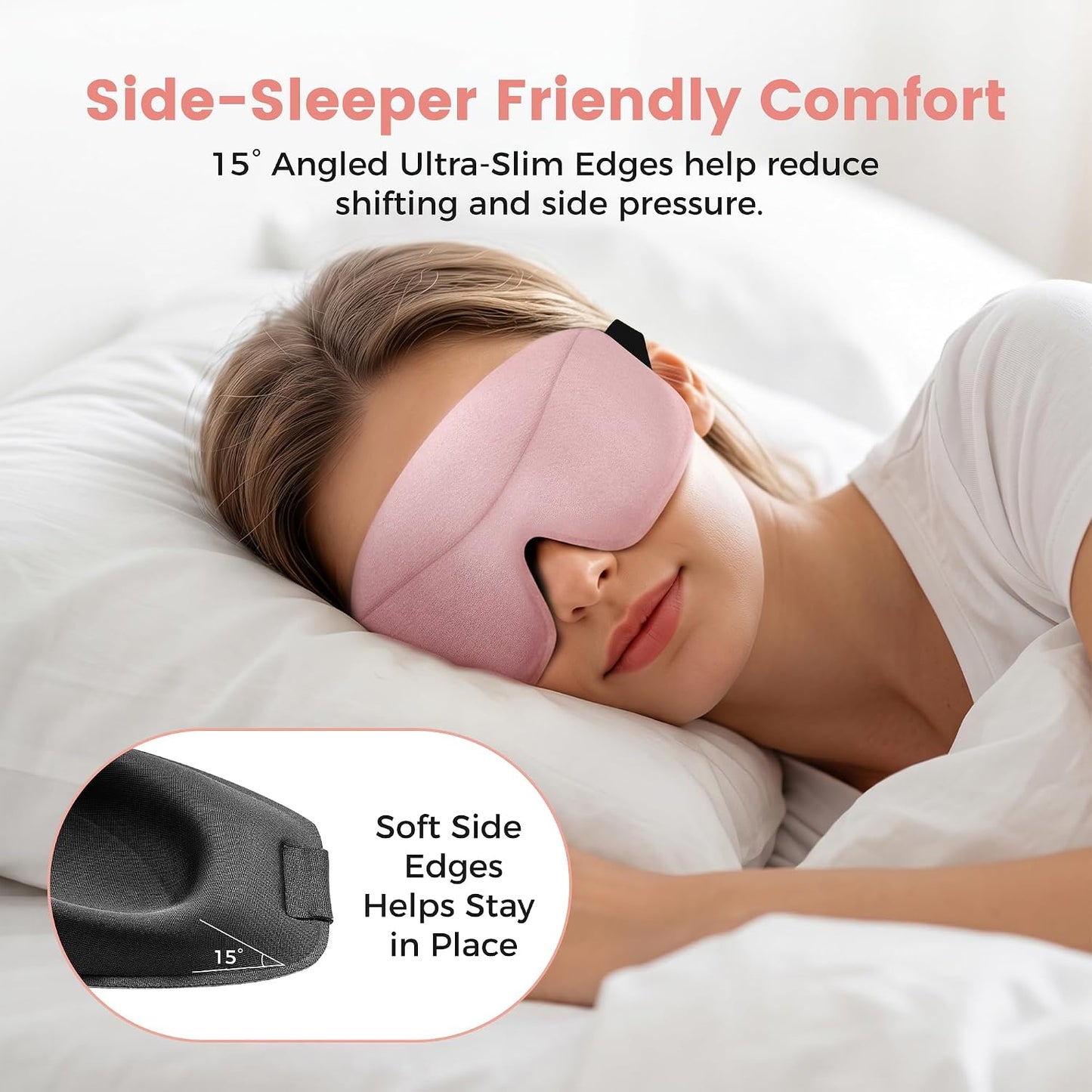 Sleep Mask for Women Men: 100% Blackout 3D Eye Mask for Sleeping, Sleeping Mask for Side Sleepers, Zero Pressure Memory Foam Eyelash Friendly Breathable Eye Cover, Airplane Travel Essentials-Pink