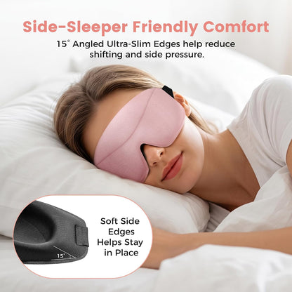 Sleep Mask for Women Men: 100% Blackout 3D Eye Mask for Sleeping, Sleeping Mask for Side Sleepers, Zero Pressure Memory Foam Eyelash Friendly Breathable Eye Cover, Airplane Travel Essentials-Pink