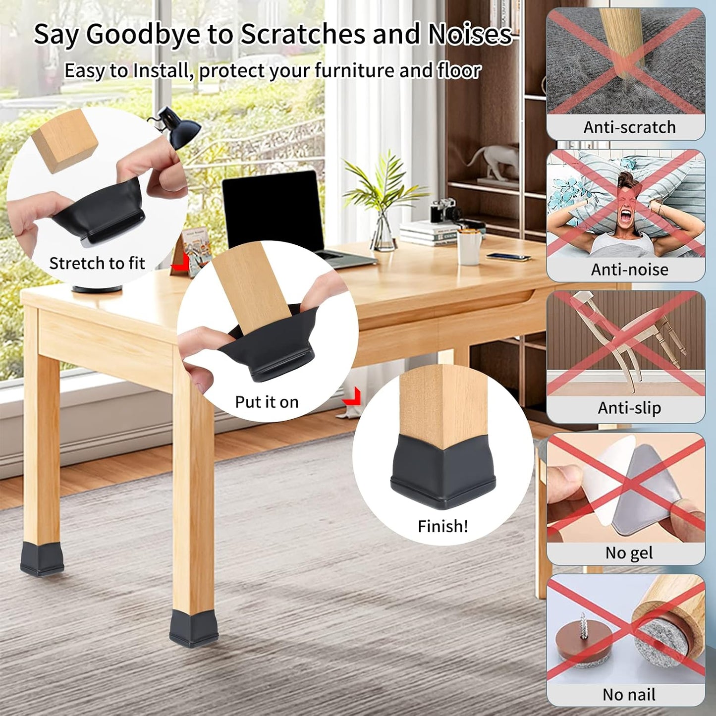 Ezprotekt Chair Leg Sliders for Carpet, 24 Pcs Square Chair Glides for Carpet, Carpet Furniture Pads Stool Leg Protectors Caps, Carpet Furniture Glides Quickly and Easily (L Fit:1" - 1.4")