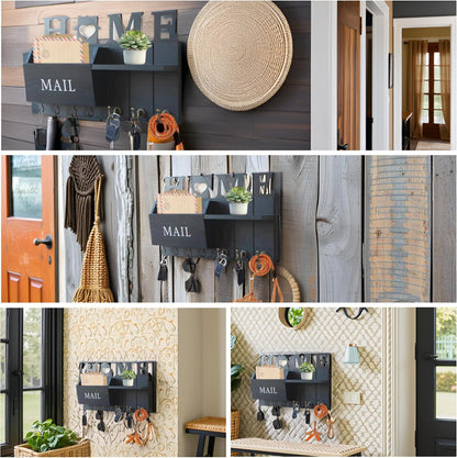 Rustic Wall Key Holder with Shelf & Hooks - Mail Organizer for Entryway | Wooden Key Rack for Keys, Coats, Dog Leash - Brown