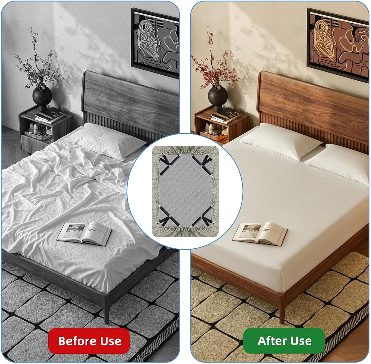 4PCS Adjustable Bed Sheet Holders, Elastic Mattress Sheet Fasteners Holder with Metal Clips for Hold Sheet, Mattress, Sofa, Couch, Table Cloth, (White)