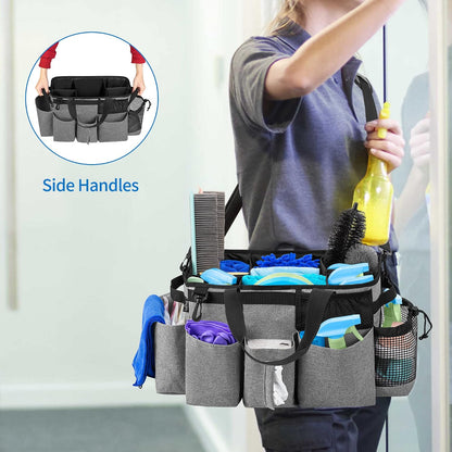 LoDrid Wearable Cleaning Caddy Bag with 4 Foldable Dividers, Black | Cleaning Supply Organizer with Shoulder Strap and Side Handles for Cleaners & Housekeepers
