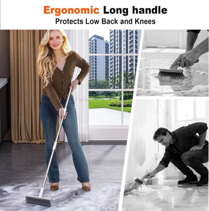 Floor Scrub Brush with Long Handle, Heavy-Duty Tile and Shower Grout Brush Stiff, Professional Grout Cleaner for Bathroom, Kitchen, Floor, Tile Brush Concrete Surfaces