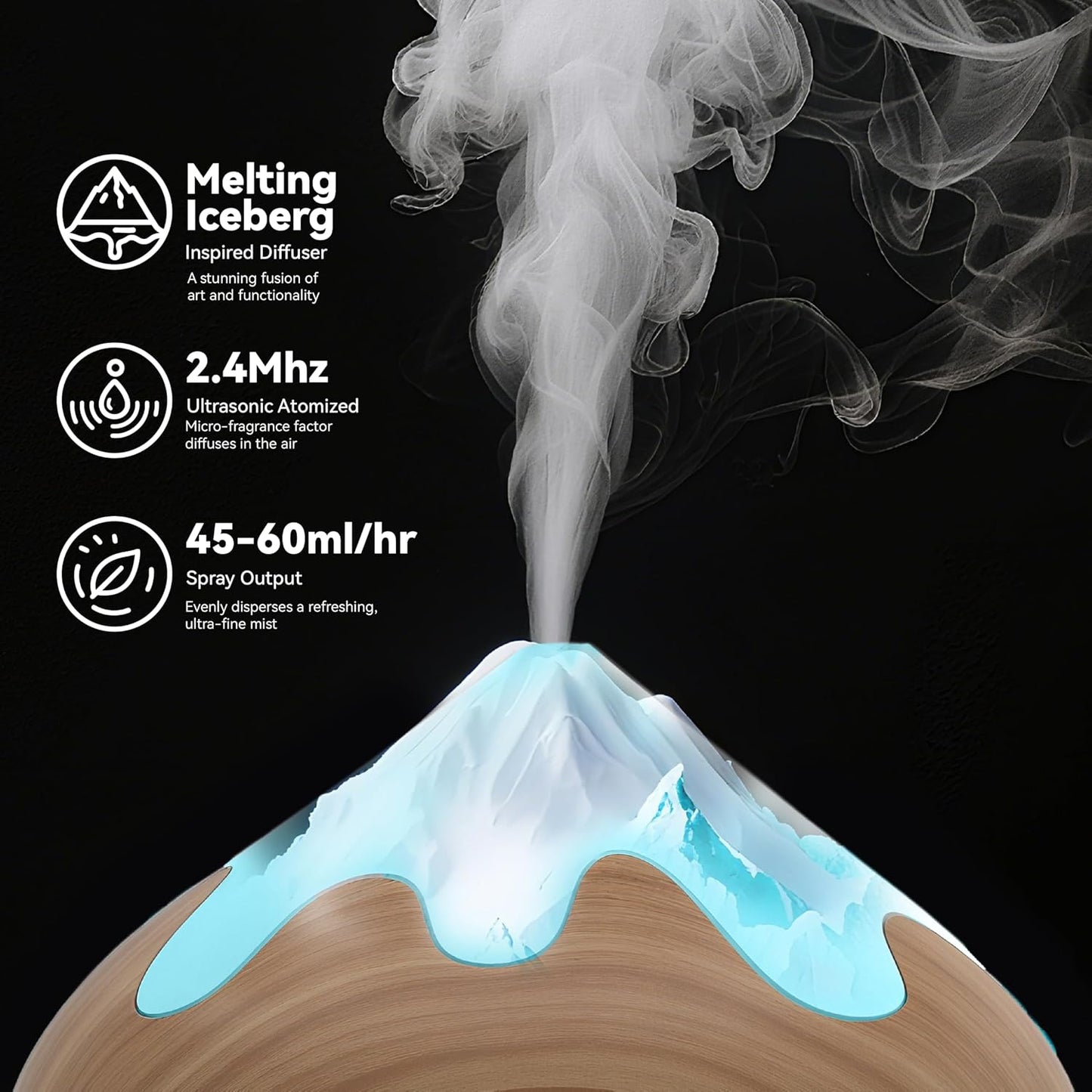 500ML Essential Oil Diffuser, Aromatherapy Diffuser with Remote Control, Multifunctional Air Diffusers for Home Office Room, Fragrance Aroma Diffuser with 7 Color LED & 2 Mist Mode, Brown