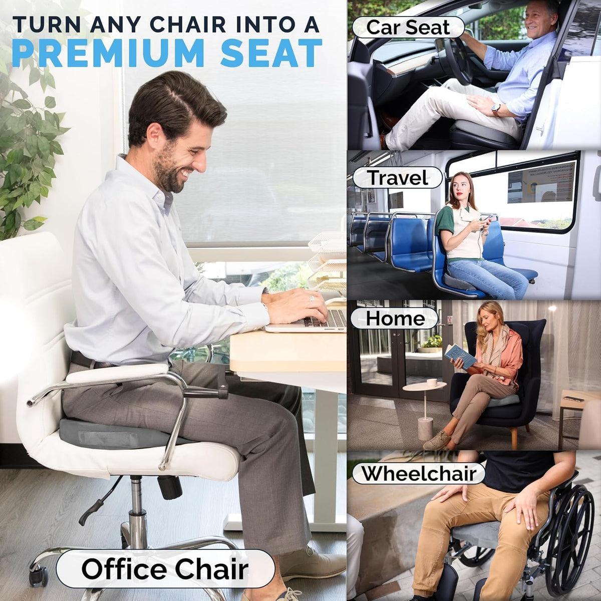 ComfiLife Doctor Recommended Seat Cushion - Premium Gel & Memory Foam Office Chair, Car Seat, Lifting Cushion - Chair Cushions for Back & Sciatica Relief - Seat Cushions for Office & Desk (Black)
