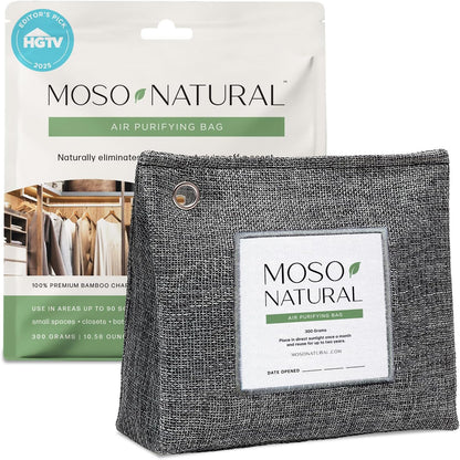Moso Natural Air Purifying Bag 300g, Premium Charcoal Odor Absorber & Deodorizer for Closets, Bathrooms & Small Spaces — Lasts 2 Years, Pet Odor Eliminator for Home, Unscented Bamboo Charcoal Bag