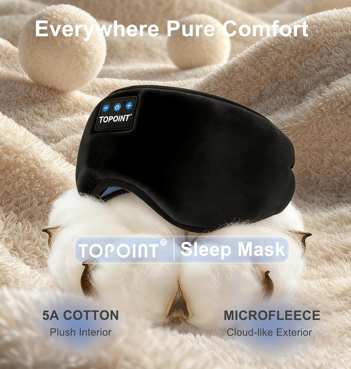 TOPOINT Sleep Mask Headphones Bluetooth Wireless 5.4, Breathable Cotton Eye Mask for Sleeping Side Sleepers Travel Music Headsets with Microphone Handsfree Men Women