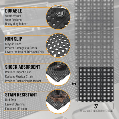 Ottomanson Heavy Duty Rubber Floor Mat – Non-Slip, Waterproof, Easy to Clean – Boot Tray Utility Mat for Shoes, Boots, Entryway, or Pet Feeding Area – Durable, Hose Washable – 16" x 32", Black