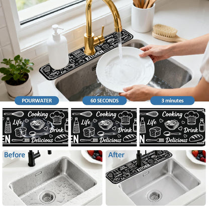 2 Pcs Kitchen Sink Splash Guard Faucet Mat Wood Grain Pattern Faucet Mat for Sinks Natural Wood Color Absorbing Drying Mats for Kitchen Bathroom, 23.6x5.5inch