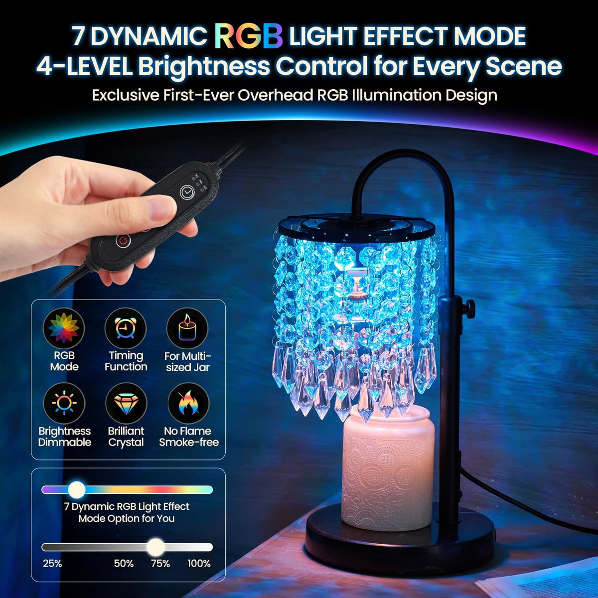 Candle Warmer Lamp with Timer Dimmer，2H/4H/8H Timer , Lamp Candle Warmer with Marble Base for Adjustable Height, Crystal Wax Melt Warmer for Jar Candles, House Warming Decor Gifts Mothers Day Gifts