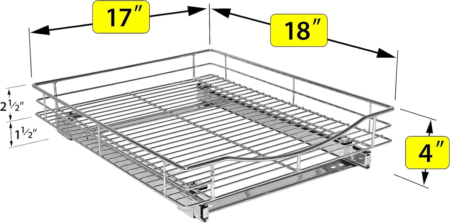 LYNK PROFESSIONAL® Pull Out Cabinet Organizer, Kitchen Slide Out Drawer | 14W x 21D chrome rollout shelf creates easy-access storage for cookware, pantry items and kitchen essentials inside cabinets