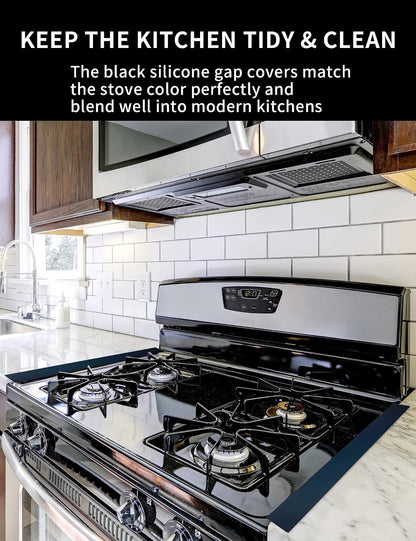 Donpearl 30 inch Black Stove Gap Covers (2 Pack), Silicone Gap Filler for Stove and Counter, Oven Edge Side Gap Guards, Kitchen Range Crumb Catcher Strips between Stovetop and Countertop