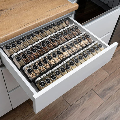 Bamboo Spice Rack Tray - Spice Drawer Organizer for Kitchen Cabinets Storage and Organization (Jars Not Included, 8 Individual Pieces, Not Adjustable)