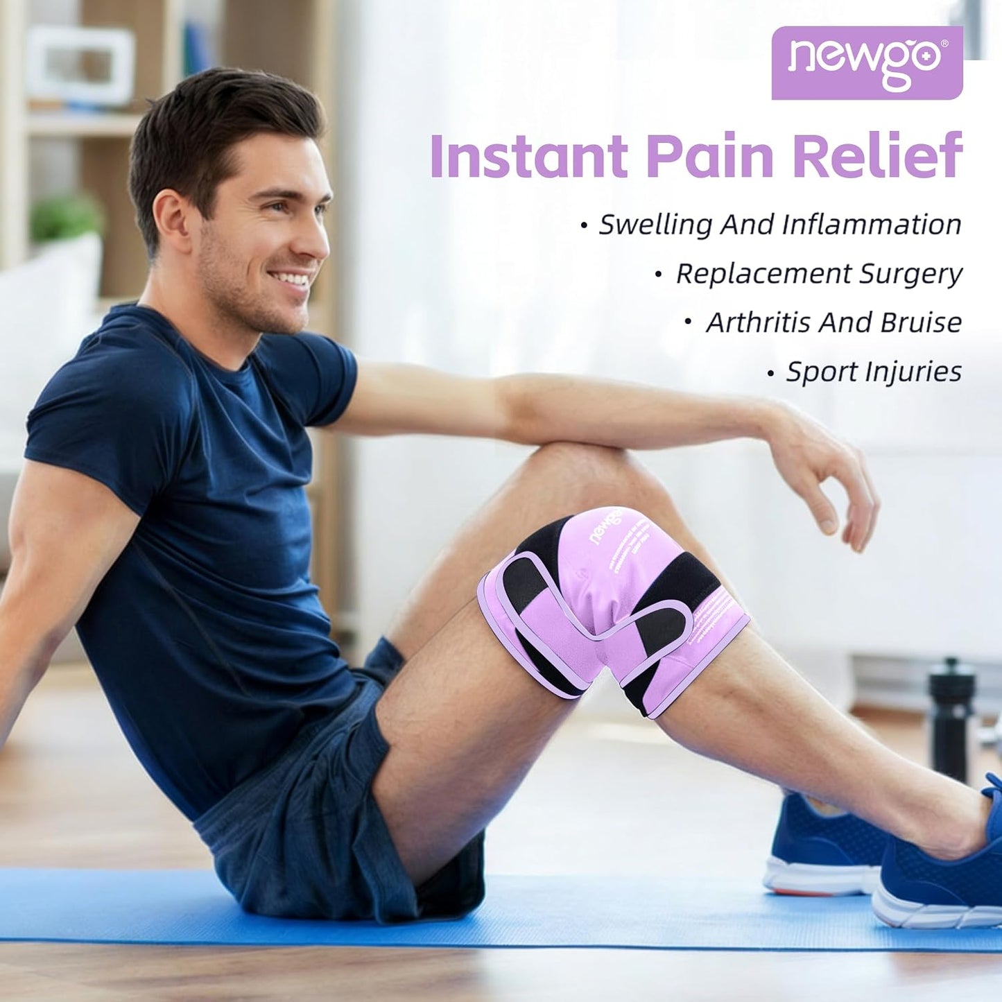 NEWGO Knee Ice Pack Wrap, 360° Full Wrap, Blue | Y-shaped Strap Stays Put, Reusable for Knee Replacement, ACL, Arthritis, Swelling, and Sports Injuries, 21.7" x 9.8"