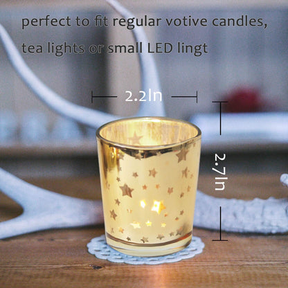 Gold Votive Candle Holder Set of 12, Mercury Bulk Glass Tealight Candle Stands, Perfect for Home, Parties, and Wedding Decor-Tea Light Candles not Included