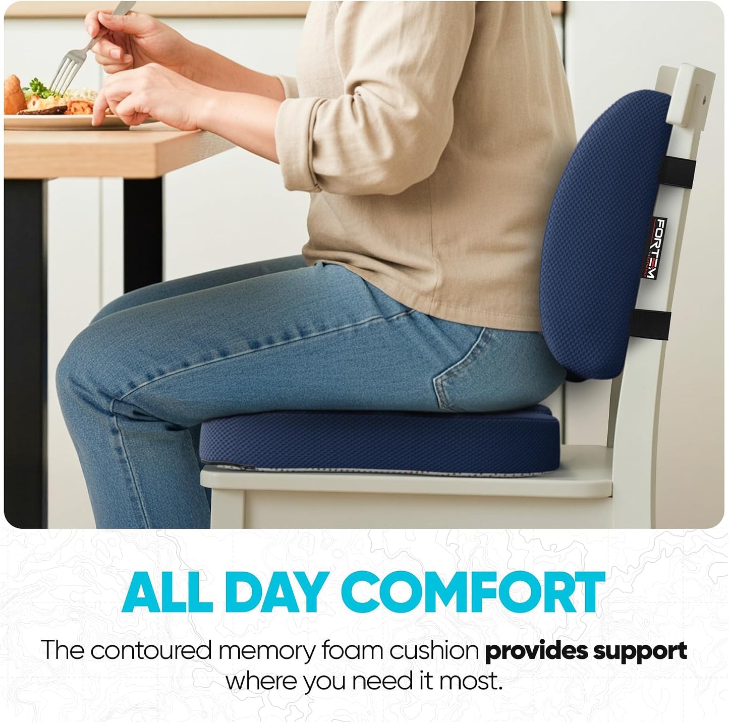 FORTEM Seat Cushion, Office Chair Cushion, Lumbar Support Pillow for Office Chair, Memory Foam Car Seat Cushions, Sciatica Coccyx Tailbone Pain Relief, Cushions for Back Support, Washable, Non Slip