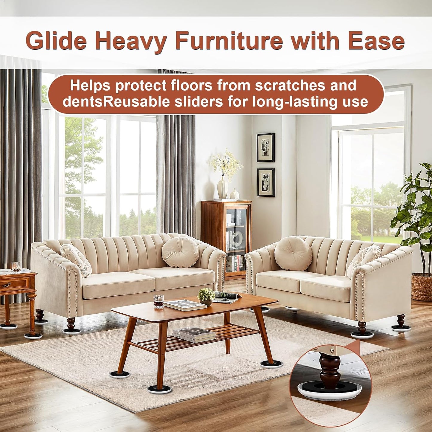New Upgrade Furniture Sliders: Multi-Surface 3-in-1 Furniture Movers Slider | Heavy Moving Pads with 8PCS 4.3" Carpet Sliders + 4PCS Hard Floor Socks + 1 Lifter - Protect Floor and Easily Move Furniture