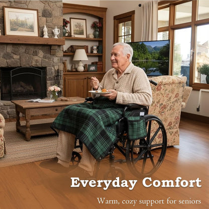 Wheelchair Lap Blanket for Seniors, 43" * 28" Soft Sherpa Lined Knee & Lap Cover, Warm Lightweight Throw with Snap Buttons, Cozy Comfort for Elderly & Caregivers, Wine Red