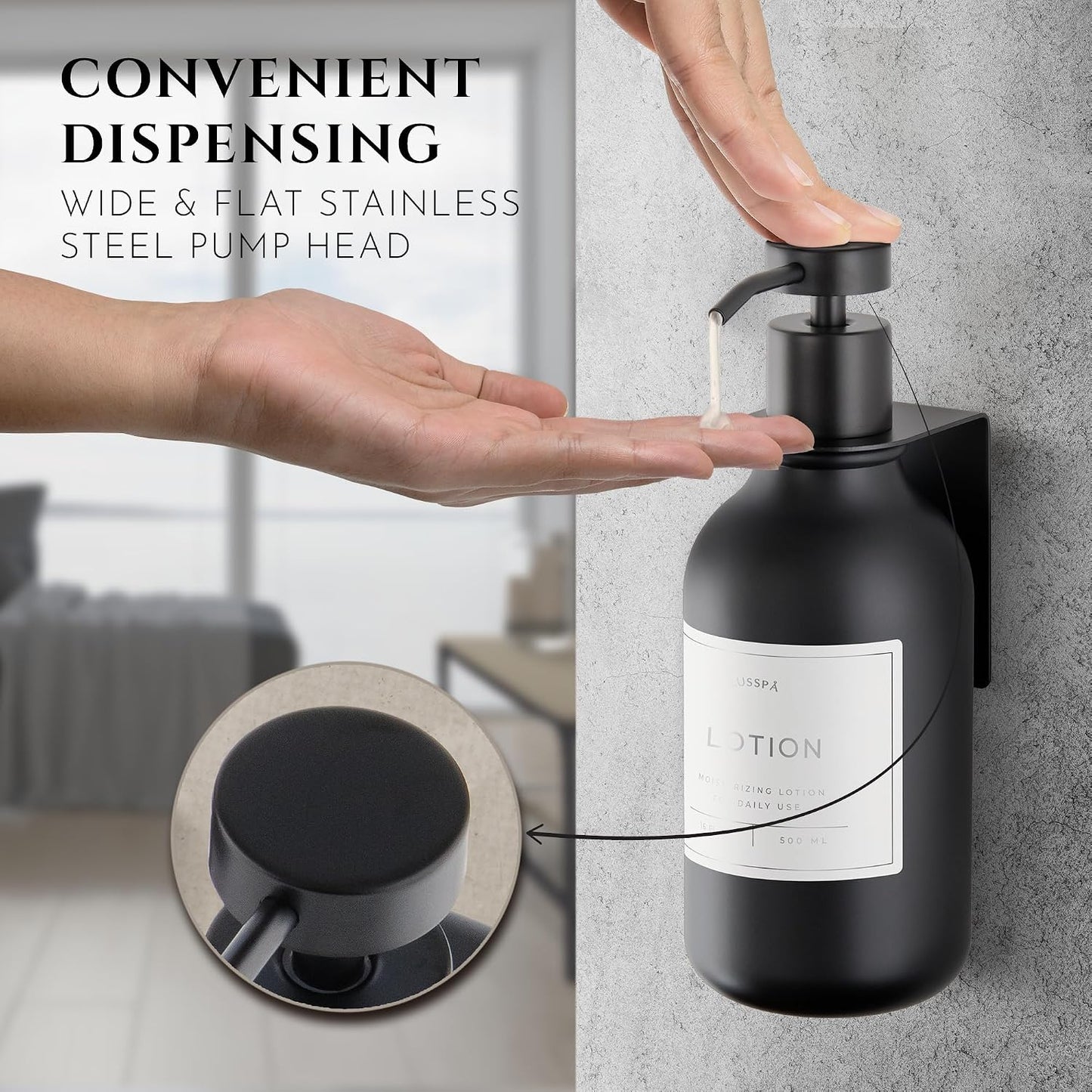 Shower Shampoo Dispenser Wall Mounted – 3 Refillable 16.9 oz Clear Bottles with Stainless Steel Pumps & No-Drill Adhesive Holders – Soap Dispenser Set for Bathroom (3 X Clear/Silver)